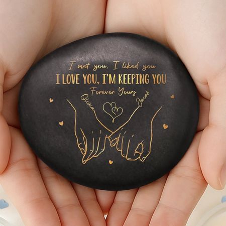 Custom Printed Rock - Personalized Anniversary Wedding Gifts For Husband And Wife, Him And Her - Hand In Hand